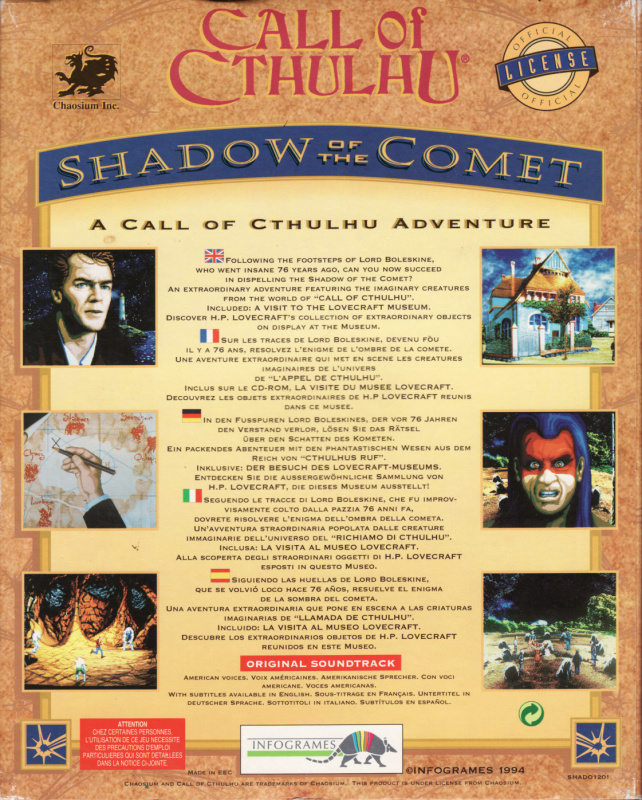 Call of Cthulhu - Shadow of the Comet — box-2D-back (EU)