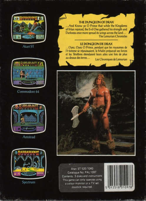 Barbarian 2 - The Dungeon Of Drax — box-2D-back (EU)