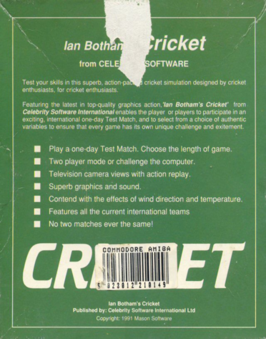 Ian Botham's Cricket — box-2D-back (EU)