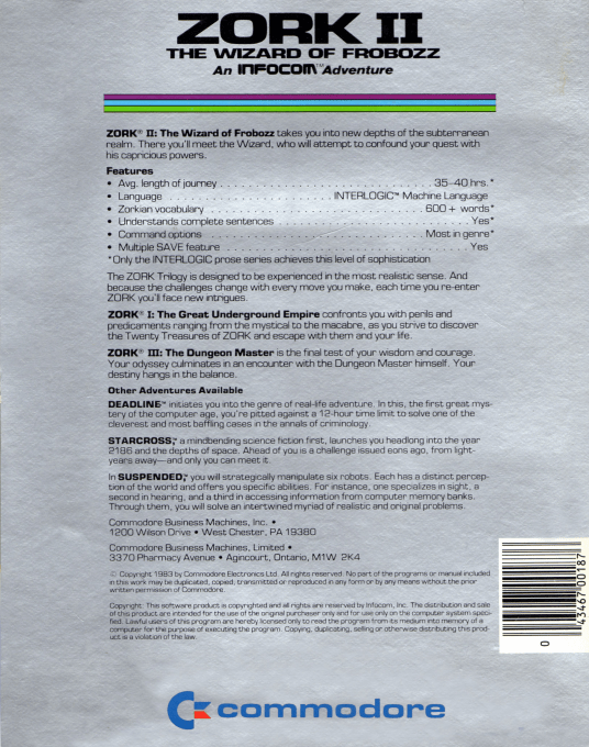 Zork II - The Wizard of Frobozz — box-2D-back (EU)
