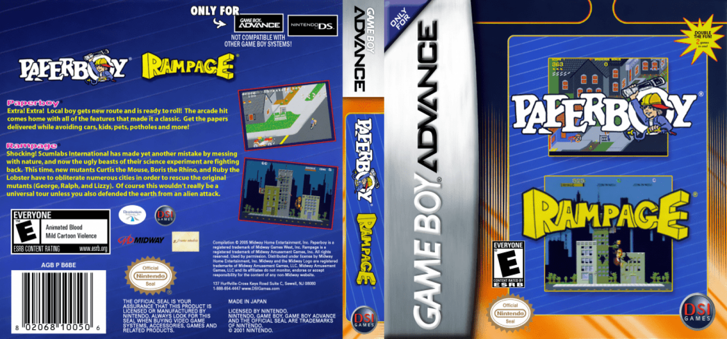 2 Games in One! - Paperboy + Rampage — box-texture (US)