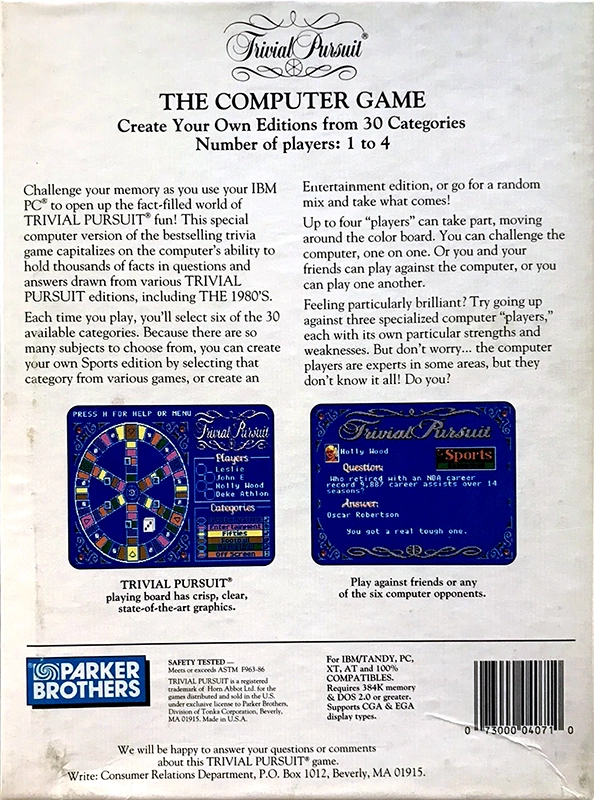 Trivial Pursuit - The Computer Game — box-2D-back (US)