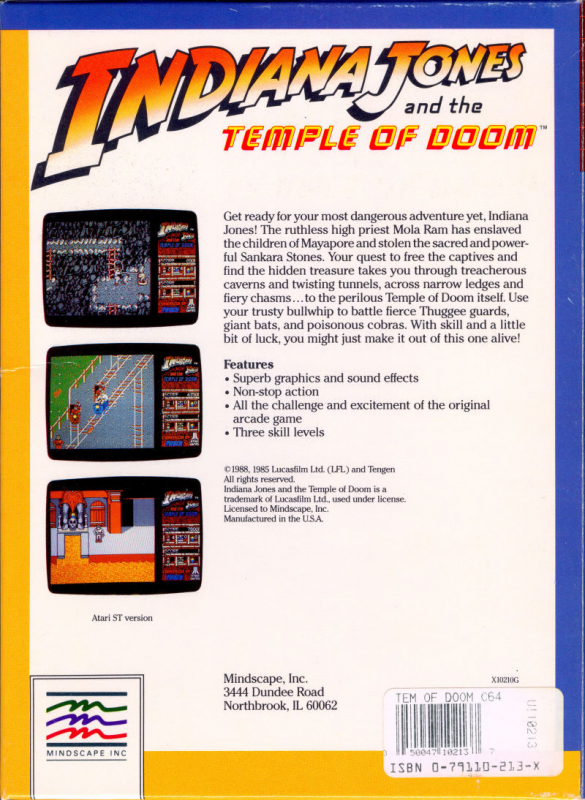 Indiana Jones And The Temple Of Doom — box-2D-back (US)