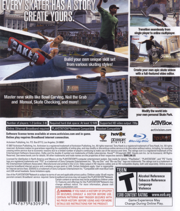 Tony Hawk's Proving Ground — box-2D-back (US)