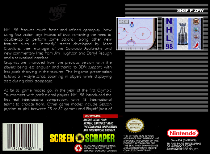 NHL 98 — box-2D-back (SS)