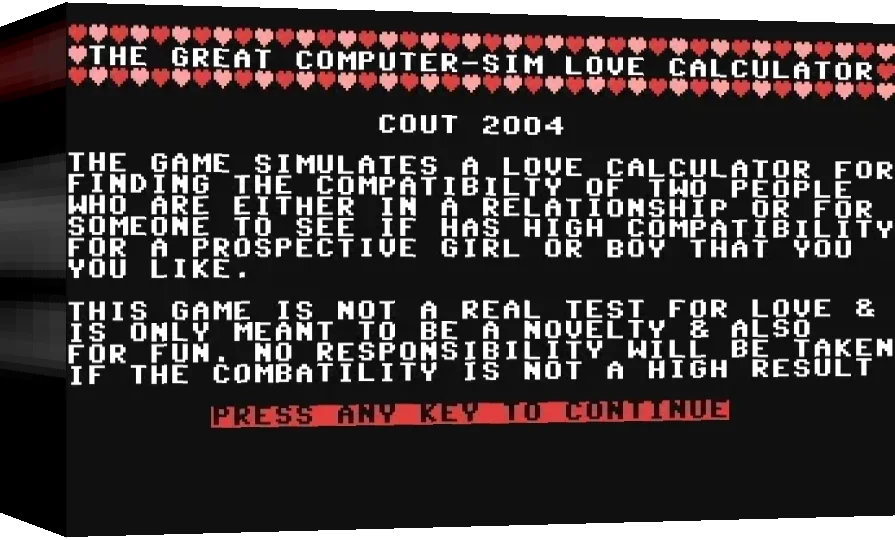 The Great Computer-Sim Love Calculator — box-3D (WOR)