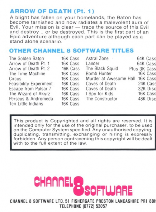 Arrow of Death - Part I — box-2D-back (WOR)