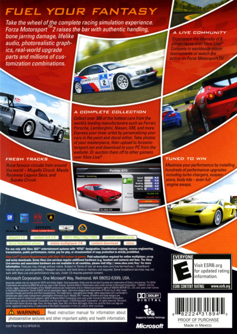 Forza Motorsport 2 — box-2D-back (US)