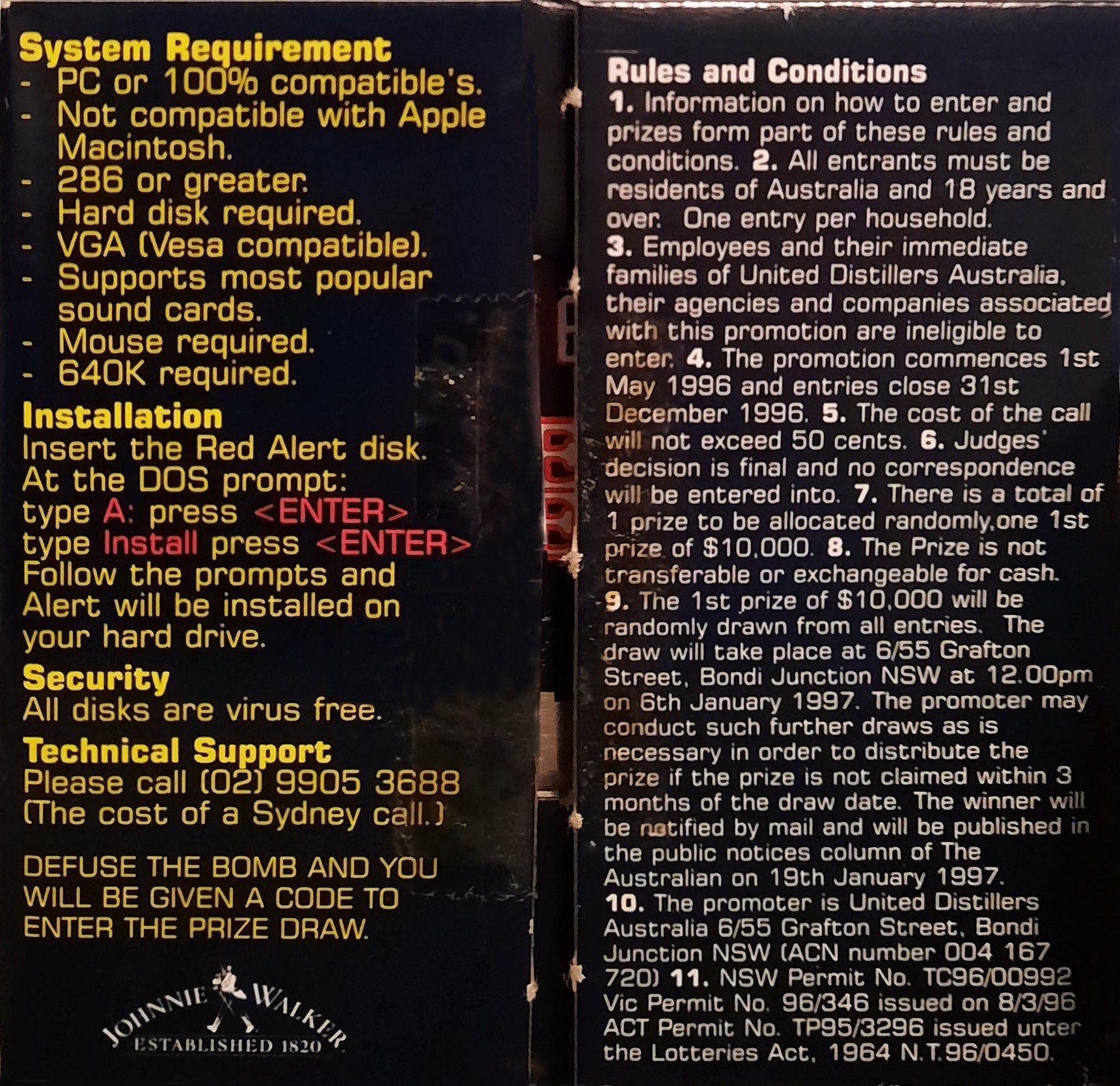 Red Alert: a Johnny Walker Production — box-2D-back (WOR)