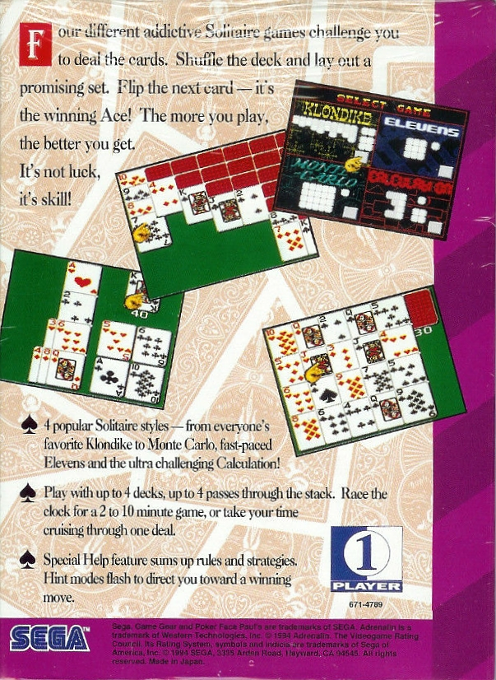 Poker Faced Paul's Solitaire — box-2D-back (US)