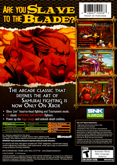 Samurai Shodown V — box-2D-back (US)