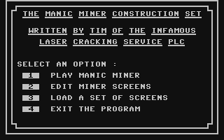 Manic Miner Construction Set — sstitle (WOR)