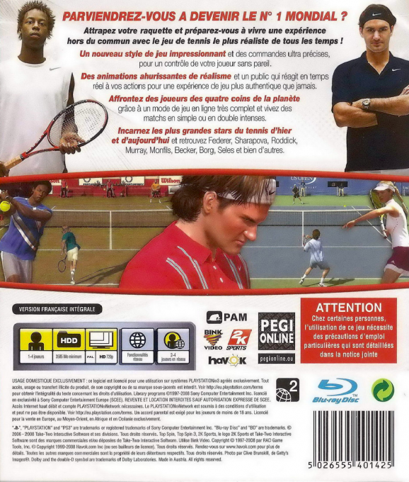 Top Spin 3 — box-2D-back (FR)