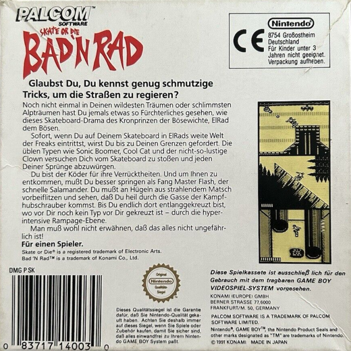 Skate or Die : Bad 'N Rad — box-2D-back (DE)