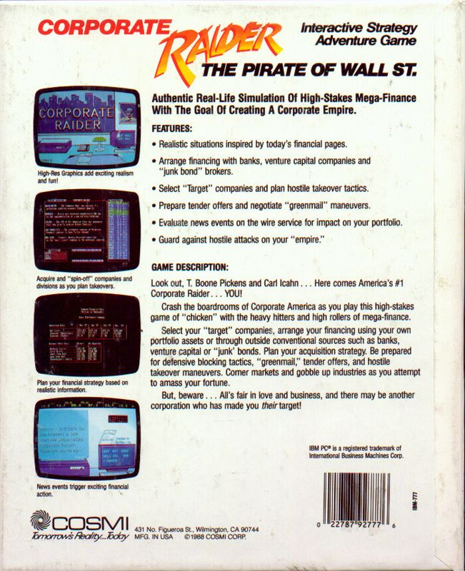 Corporate Raider - The Pirate Of Wall St — box-2D-back (US)