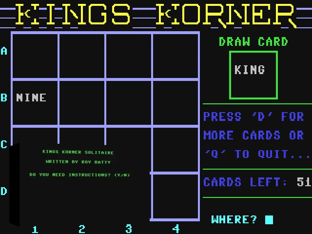 Kings Korner Solitaire — mixrbv2 (WOR)