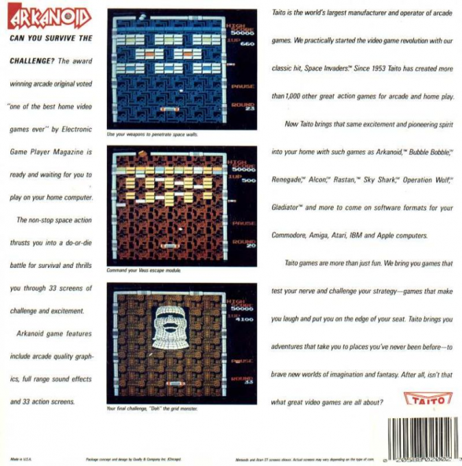 Arkanoid — box-2D-back (US)