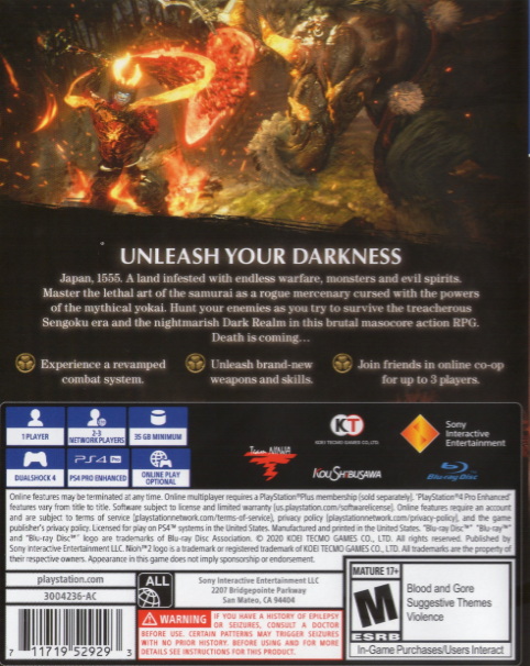 Nioh 2 — box-2D-back (US)