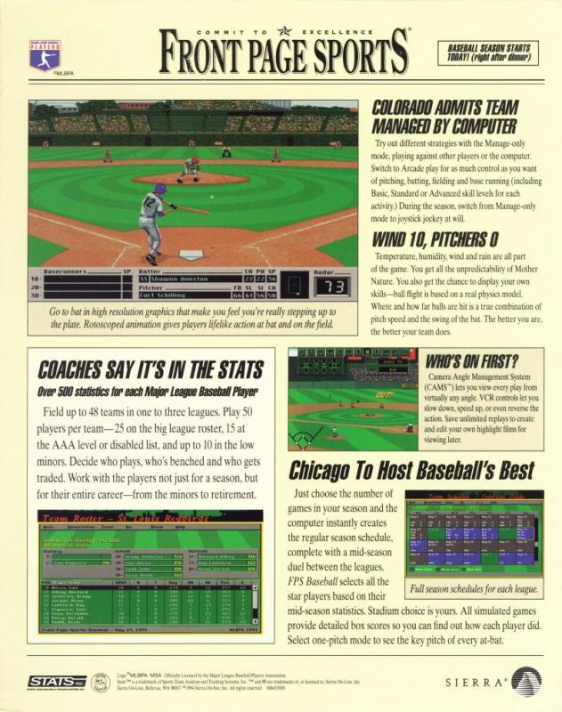 Front Page Sports - Baseball '94 — box-2D-back (US)