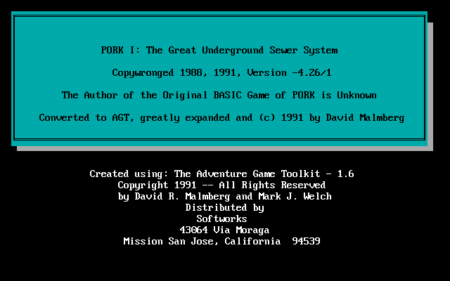 Pork I : The Great Underground Sewer System box art