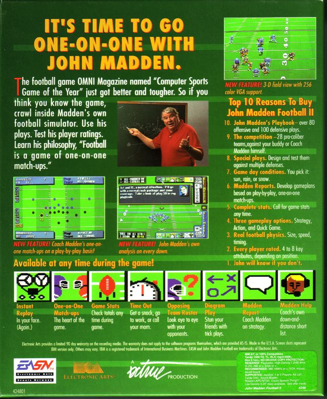 John Madden Football 2 — box-2D-back (US)