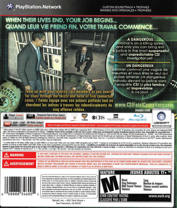 CSI - Crime Scene Investigation - Fatal Conspiracy — box-2D-back (CA)