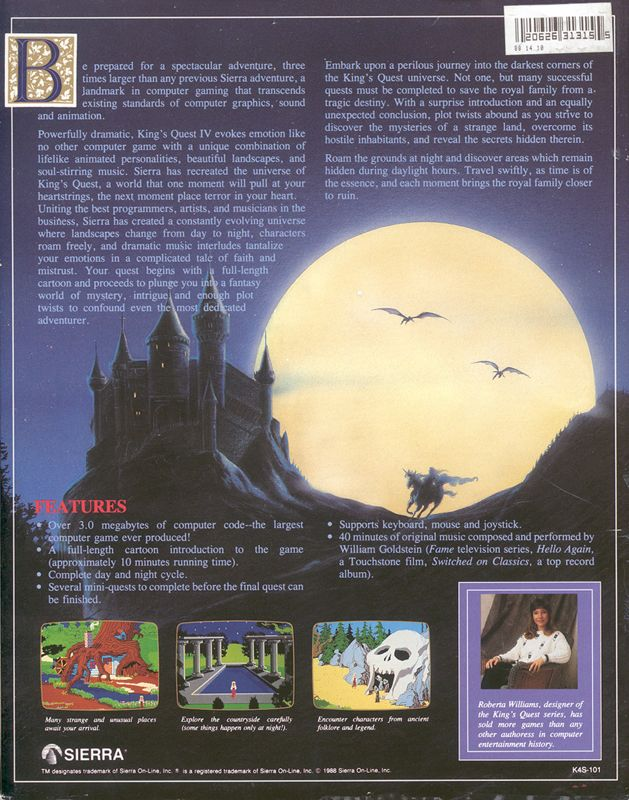 King's Quest 4 - The Perils Of Rosella — box-2D-back (US)