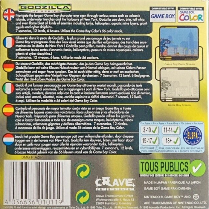 Godzilla : The Series — box-2D-back (EU)
